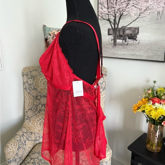 Auden Red Lace Chemise w/panties with Bow Detail - Picture 5 of 6